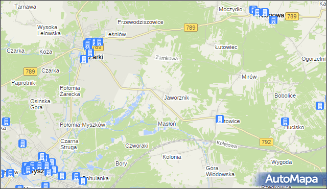 mapa Jaworznik gmina Żarki, Jaworznik gmina Żarki na mapie Targeo