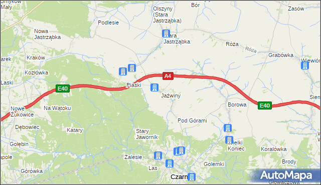 mapa Jaźwiny gmina Czarna, Jaźwiny gmina Czarna na mapie Targeo