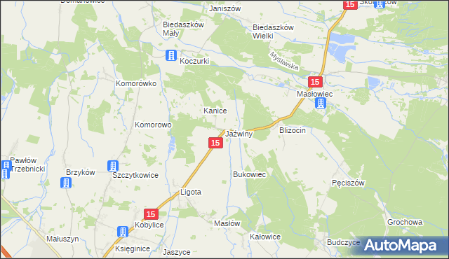 mapa Jaźwiny gmina Trzebnica, Jaźwiny gmina Trzebnica na mapie Targeo
