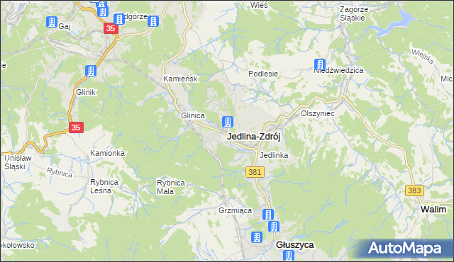 mapa Jedlina-Zdrój, Jedlina-Zdrój na mapie Targeo