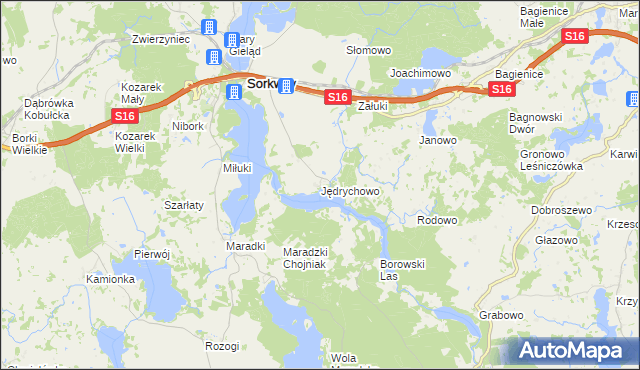 mapa Jędrychowo gmina Sorkwity, Jędrychowo gmina Sorkwity na mapie Targeo