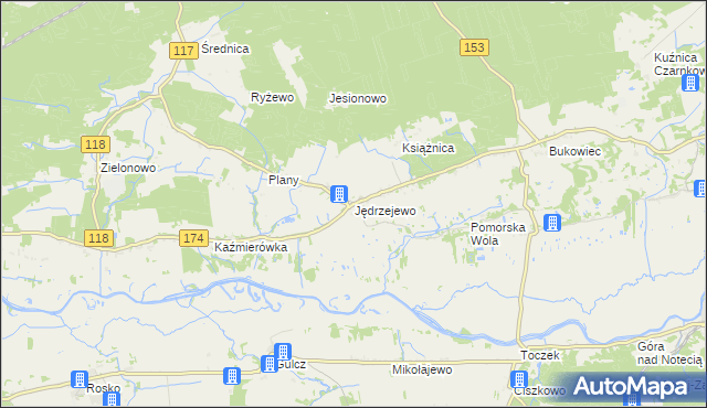 mapa Jędrzejewo gmina Czarnków, Jędrzejewo gmina Czarnków na mapie Targeo