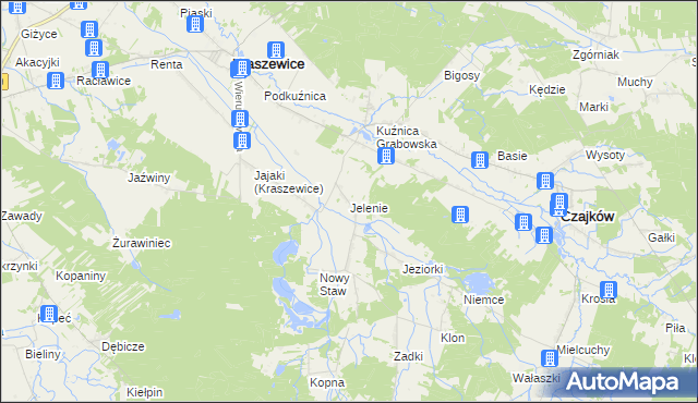 mapa Jelenie gmina Kraszewice, Jelenie gmina Kraszewice na mapie Targeo