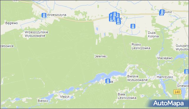 mapa Jeleniec gmina Wieleń, Jeleniec gmina Wieleń na mapie Targeo