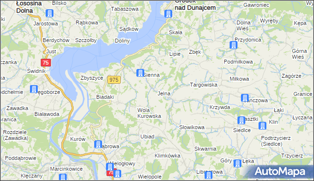 mapa Jelna gmina Gródek nad Dunajcem, Jelna gmina Gródek nad Dunajcem na mapie Targeo