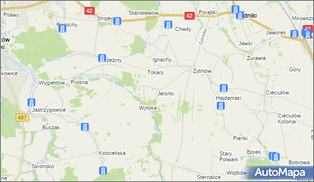 mapa Jelonki gmina Rudniki, Jelonki gmina Rudniki na mapie Targeo