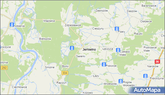 mapa Jemielno, Jemielno na mapie Targeo