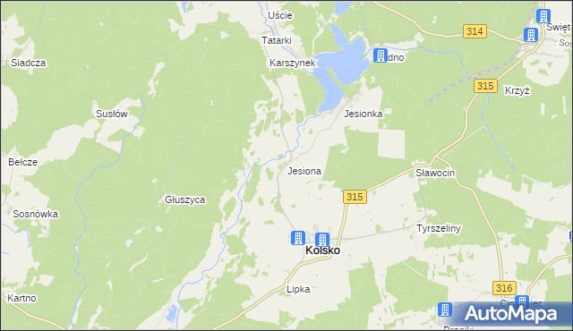 mapa Jesiona gmina Kolsko, Jesiona gmina Kolsko na mapie Targeo