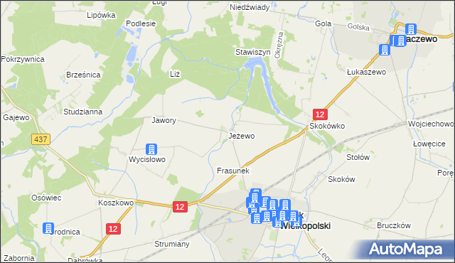 mapa Jeżewo gmina Borek Wielkopolski, Jeżewo gmina Borek Wielkopolski na mapie Targeo