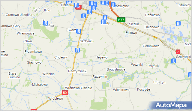 mapa Jeżewo gmina Płońsk, Jeżewo gmina Płońsk na mapie Targeo