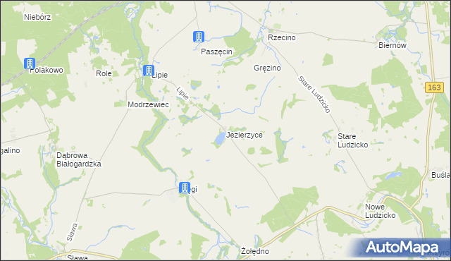 mapa Jezierzyce gmina Rąbino, Jezierzyce gmina Rąbino na mapie Targeo