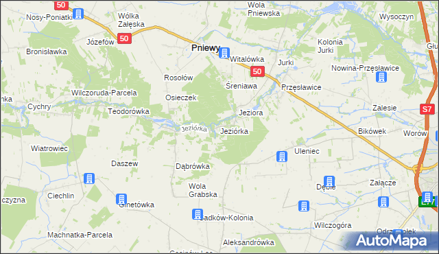 mapa Jeziórka gmina Pniewy, Jeziórka gmina Pniewy na mapie Targeo