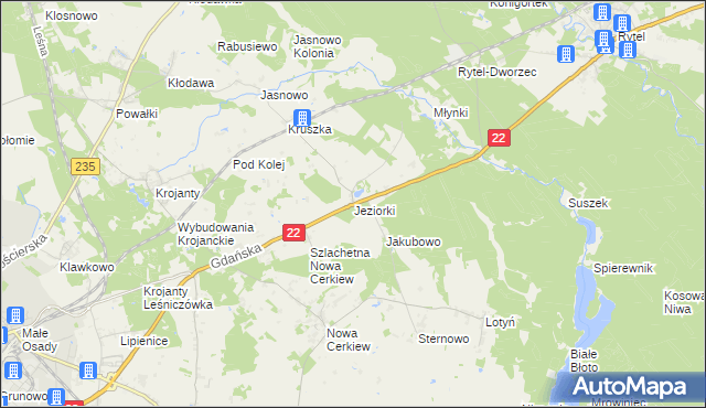 mapa Jeziorki gmina Chojnice, Jeziorki gmina Chojnice na mapie Targeo