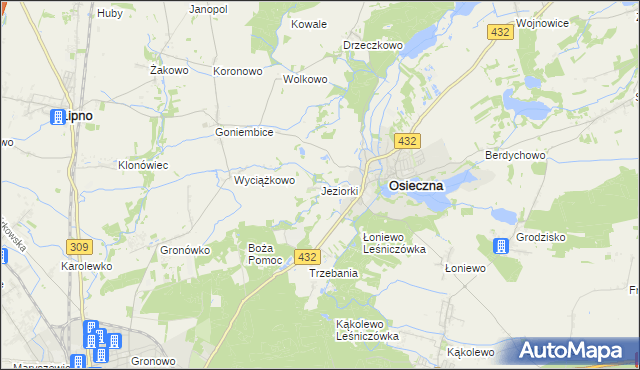 mapa Jeziorki gmina Osieczna, Jeziorki gmina Osieczna na mapie Targeo