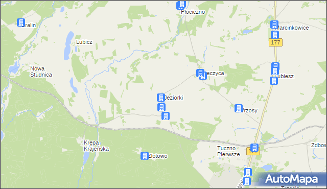 mapa Jeziorki gmina Tuczno, Jeziorki gmina Tuczno na mapie Targeo