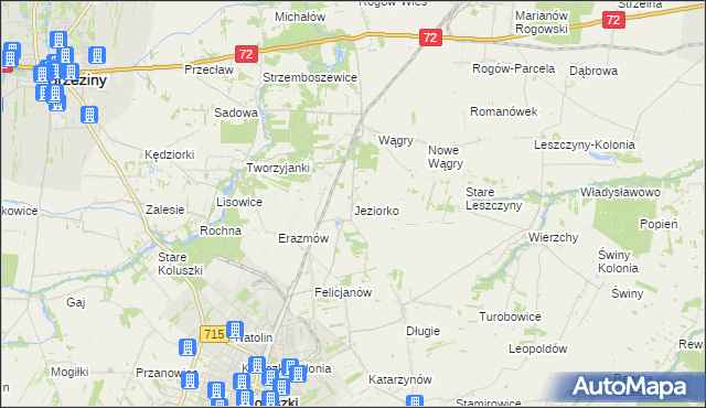 mapa Jeziorko gmina Koluszki, Jeziorko gmina Koluszki na mapie Targeo