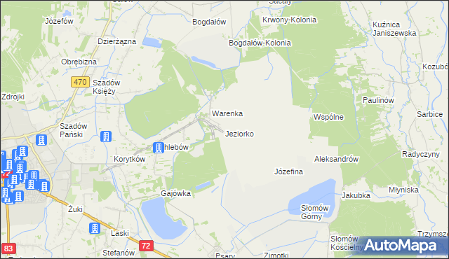 mapa Jeziorko gmina Przykona, Jeziorko gmina Przykona na mapie Targeo