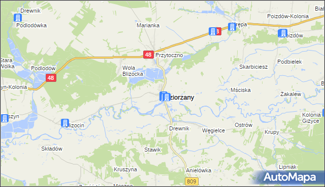 mapa Jeziorzany powiat lubartowski, Jeziorzany powiat lubartowski na mapie Targeo