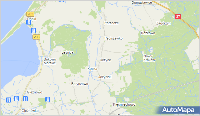 mapa Jeżyce gmina Darłowo, Jeżyce gmina Darłowo na mapie Targeo
