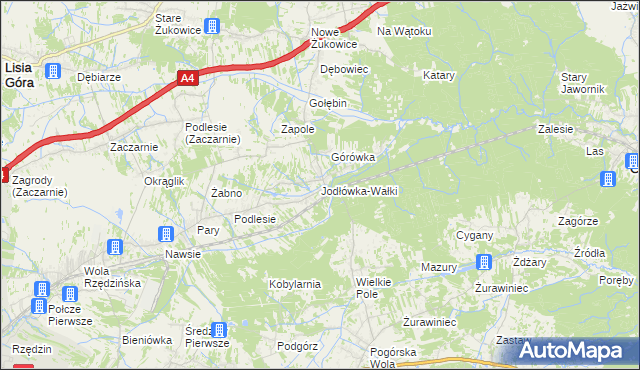 mapa Jodłówka-Wałki, Jodłówka-Wałki na mapie Targeo