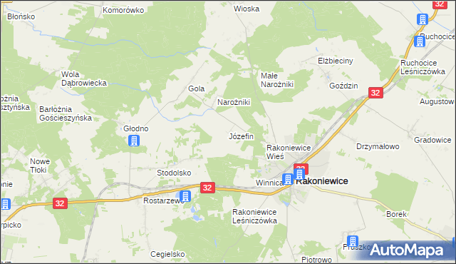 mapa Józefin gmina Rakoniewice, Józefin gmina Rakoniewice na mapie Targeo
