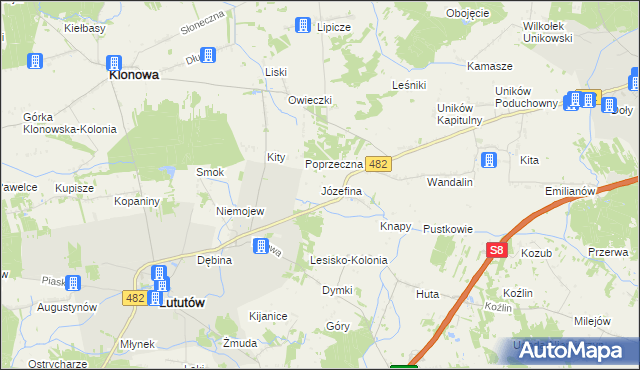 mapa Józefina gmina Lututów, Józefina gmina Lututów na mapie Targeo