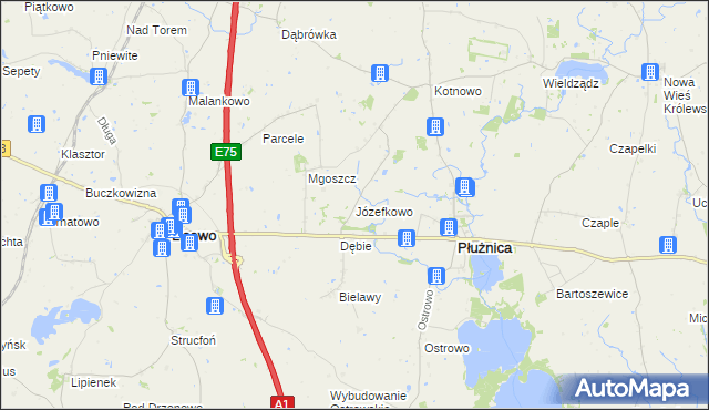 mapa Józefkowo gmina Płużnica, Józefkowo gmina Płużnica na mapie Targeo