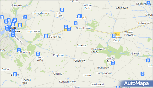 mapa Józefów gmina Biała Rawska, Józefów gmina Biała Rawska na mapie Targeo