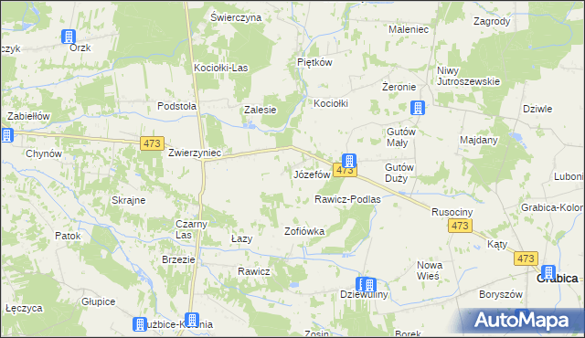 mapa Józefów gmina Drużbice, Józefów gmina Drużbice na mapie Targeo