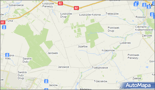 mapa Józefów gmina Mełgiew, Józefów gmina Mełgiew na mapie Targeo