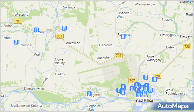 mapa Józefów gmina Nowe Miasto nad Pilicą, Józefów gmina Nowe Miasto nad Pilicą na mapie Targeo