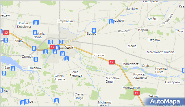 mapa Józefów gmina Opatówek, Józefów gmina Opatówek na mapie Targeo