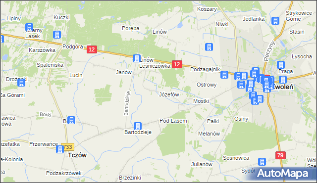 mapa Józefów gmina Tczów, Józefów gmina Tczów na mapie Targeo