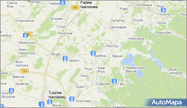 mapa Józefów gmina Tuszów Narodowy, Józefów gmina Tuszów Narodowy na mapie Targeo