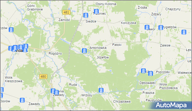 mapa Józefów gmina Widawa, Józefów gmina Widawa na mapie Targeo