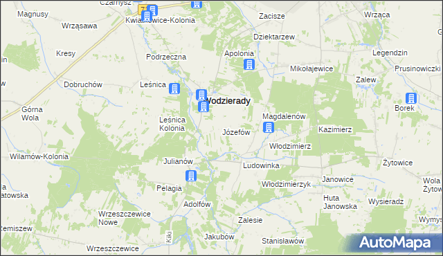 mapa Józefów gmina Wodzierady, Józefów gmina Wodzierady na mapie Targeo
