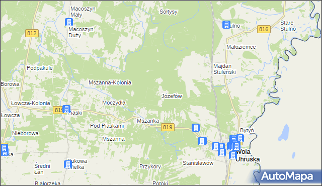 mapa Józefów gmina Wola Uhruska, Józefów gmina Wola Uhruska na mapie Targeo