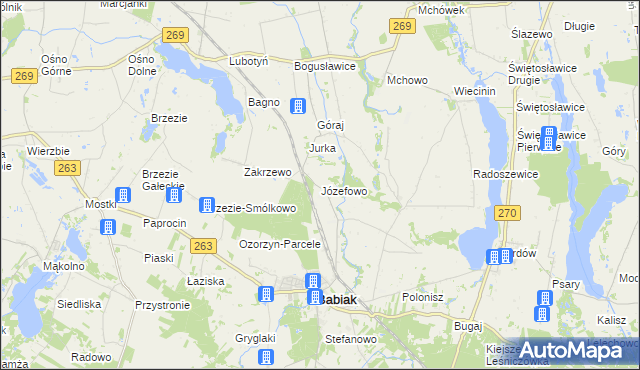 mapa Józefowo gmina Babiak, Józefowo gmina Babiak na mapie Targeo