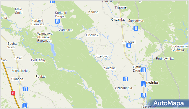 mapa Józefowo gmina Nowinka, Józefowo gmina Nowinka na mapie Targeo