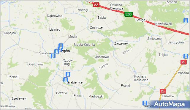 mapa Józefowo gmina Rzgów, Józefowo gmina Rzgów na mapie Targeo