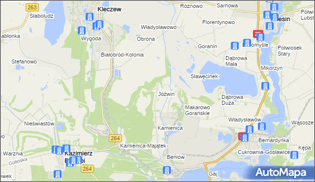 mapa Jóźwin gmina Kazimierz Biskupi, Jóźwin gmina Kazimierz Biskupi na mapie Targeo