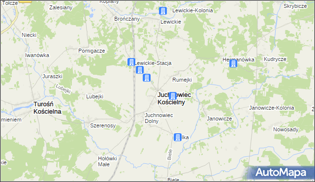 mapa Juchnowiec Kościelny, Juchnowiec Kościelny na mapie Targeo