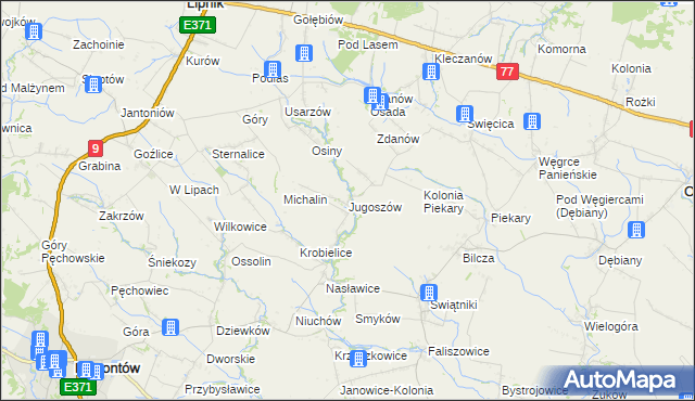 mapa Jugoszów, Jugoszów na mapie Targeo