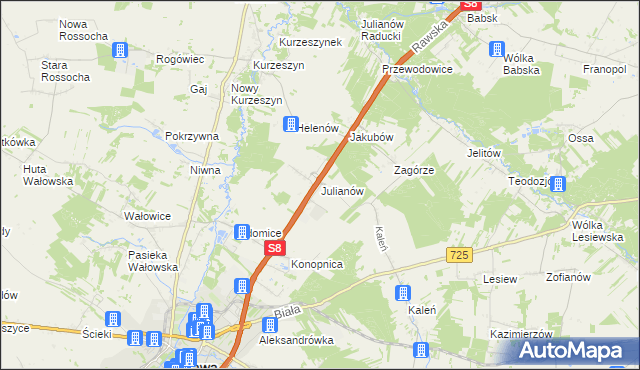 mapa Julianów gmina Rawa Mazowiecka, Julianów gmina Rawa Mazowiecka na mapie Targeo