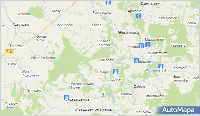 mapa Julianów gmina Wodzierady, Julianów gmina Wodzierady na mapie Targeo