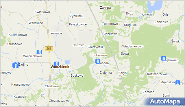 mapa Julianowo gmina Wierzbinek, Julianowo gmina Wierzbinek na mapie Targeo