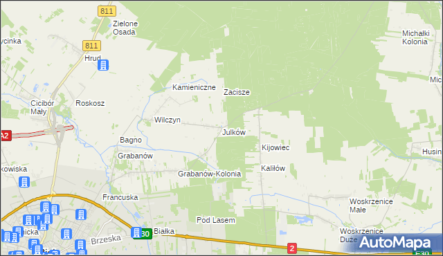 mapa Julków gmina Biała Podlaska, Julków gmina Biała Podlaska na mapie Targeo