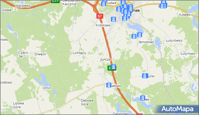 mapa Juńcza gmina Olsztynek, Juńcza gmina Olsztynek na mapie Targeo