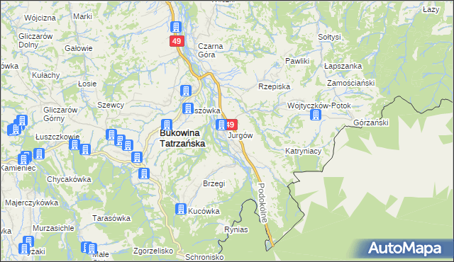 mapa Jurgów, Jurgów na mapie Targeo