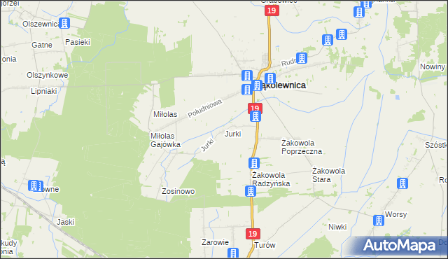 mapa Jurki gmina Kąkolewnica, Jurki gmina Kąkolewnica na mapie Targeo